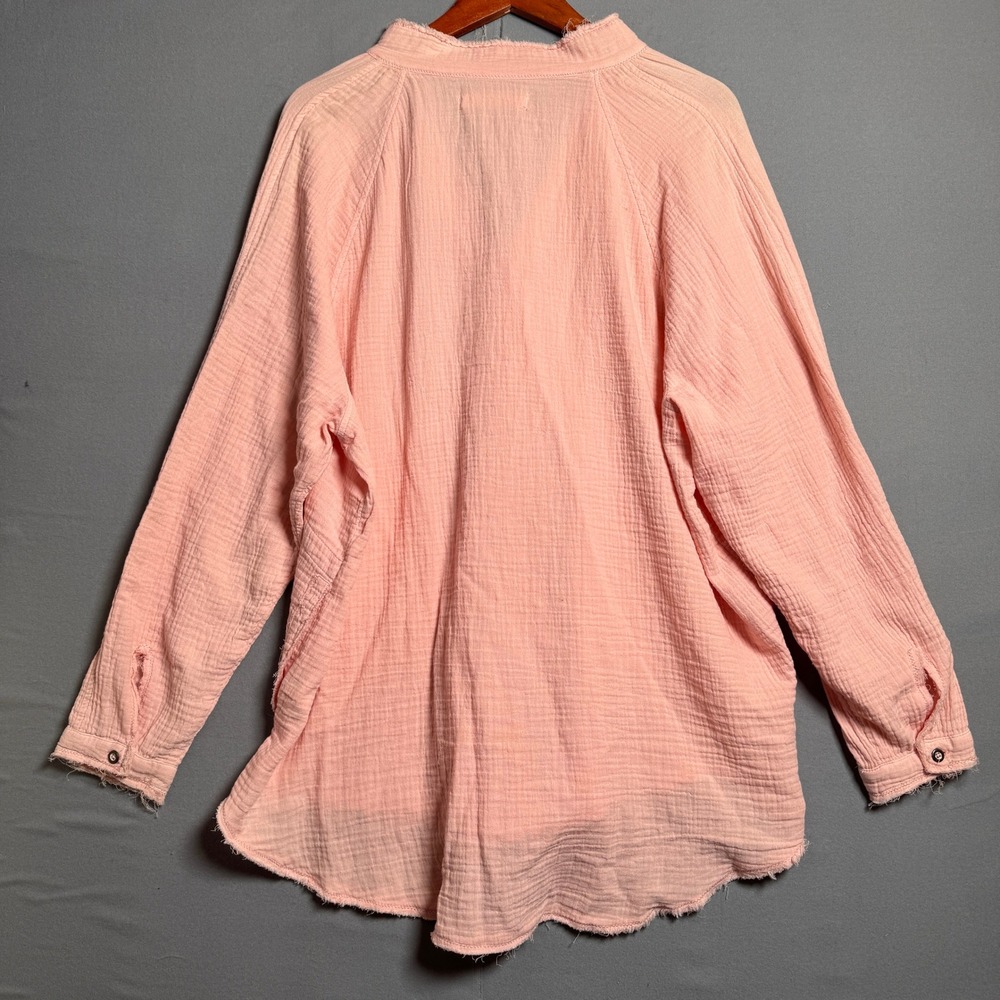 Gauze Shirt M Pink We The Free Oversized Frayed Boho Coastal Cottagecore Pnk - Picture 2 of 7